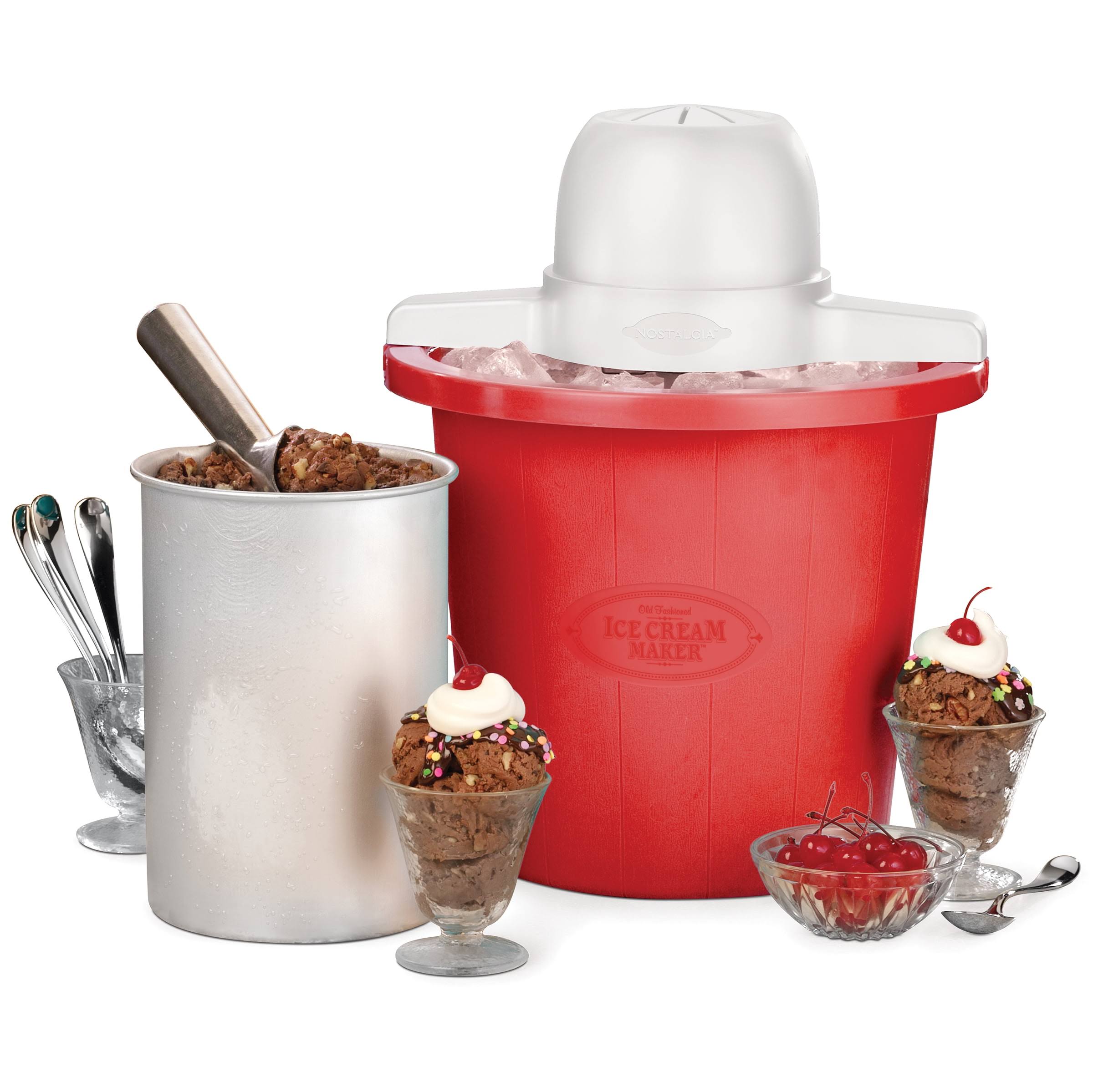 556c0ec3a6aeda38b22619e37ecad68d108be70dfb71dcf4a04eab96e8b75175.jpg Nostalgia - ICMP4RD 4 Qt. Electric Ice Cream Maker - Red Bucket - Image 1