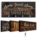 Personalized Key Holder for Wall - Custom Key Hanger with Family Name | 12 Designs, 8 Background Options | House Warming Presents for New Home, Weddin