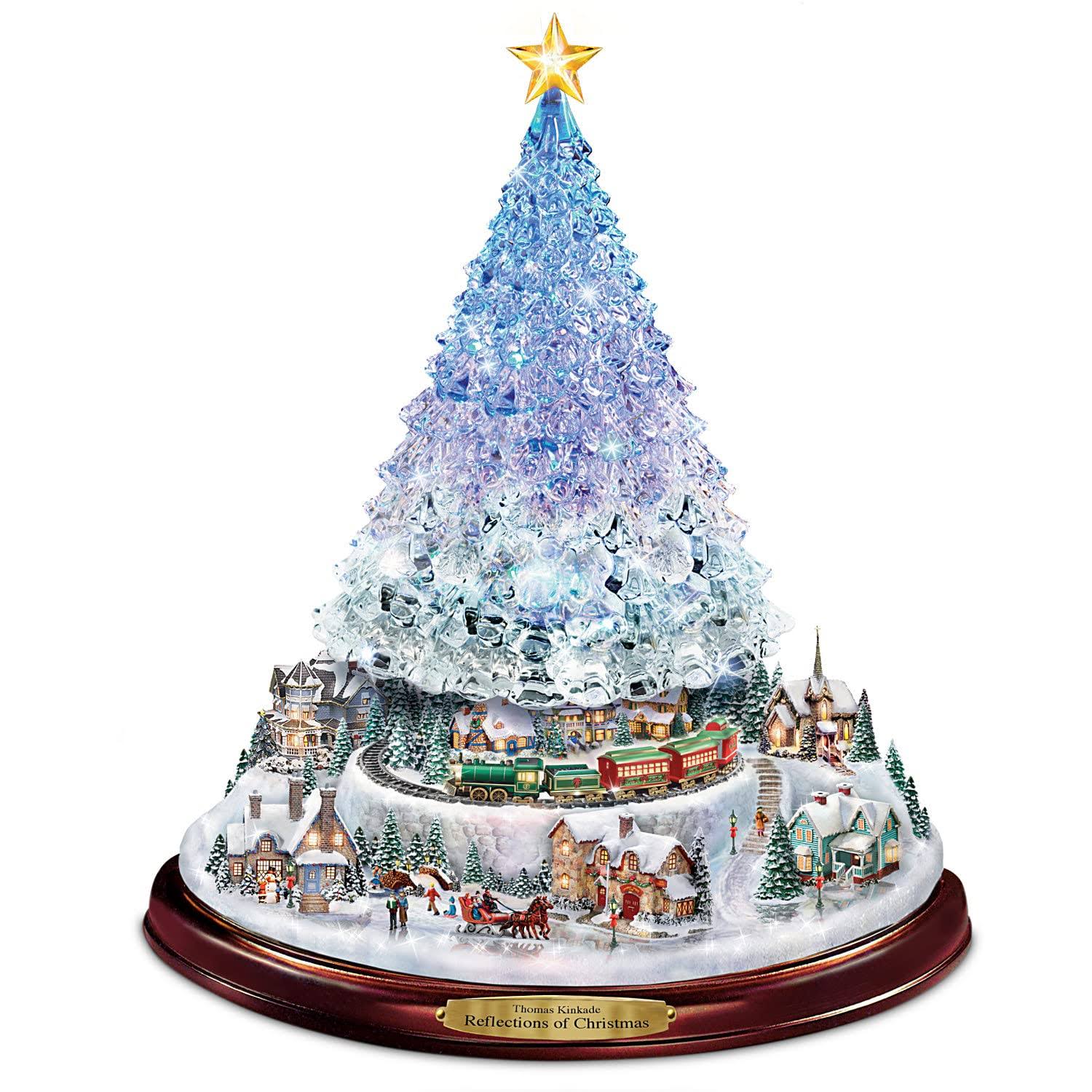 55880ae3c855a8c73c8dc7df3bbf11746af6c51d3f2887902f2637fb9c24a239.jpg The Bradford Exchange Thomas Kinkade Crystal Tabletop Christmas Tree Lights Motion and Music - Image 1