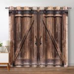 Jekeno Rustic Wood Blackout Curtains Vintage Wooden Barn Door Farmhouse Home Bedroom Living Room Decor Brown Grommet Window Drapes 2 Panel Set, 52