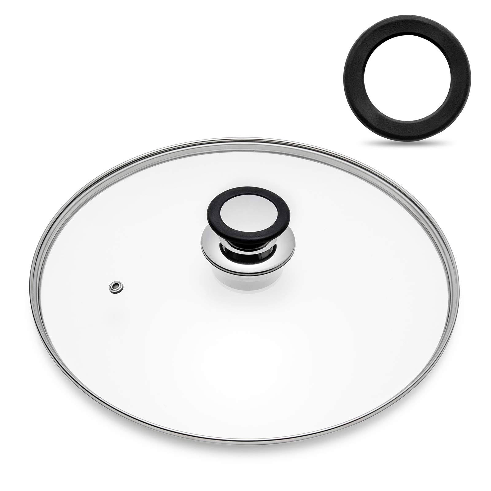 55938254d41919fef40b2d6d949335fd86d5203e2989242129ccf7e7ae3a9648.jpg Eooch Tempered Glass Lid with Heat Resistant Handle,9.5"/24cm, Clear - Image 1