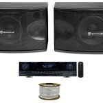 2) Rockville KPS80 8" Karaoke Vocal Speakers+Singmix 5 Bluetooth Amplifier Mixer + Rockville R14GSBR100 Red/Blk 14 Gauge 100' Ft. Mini Spool Car Audio Speaker Wire