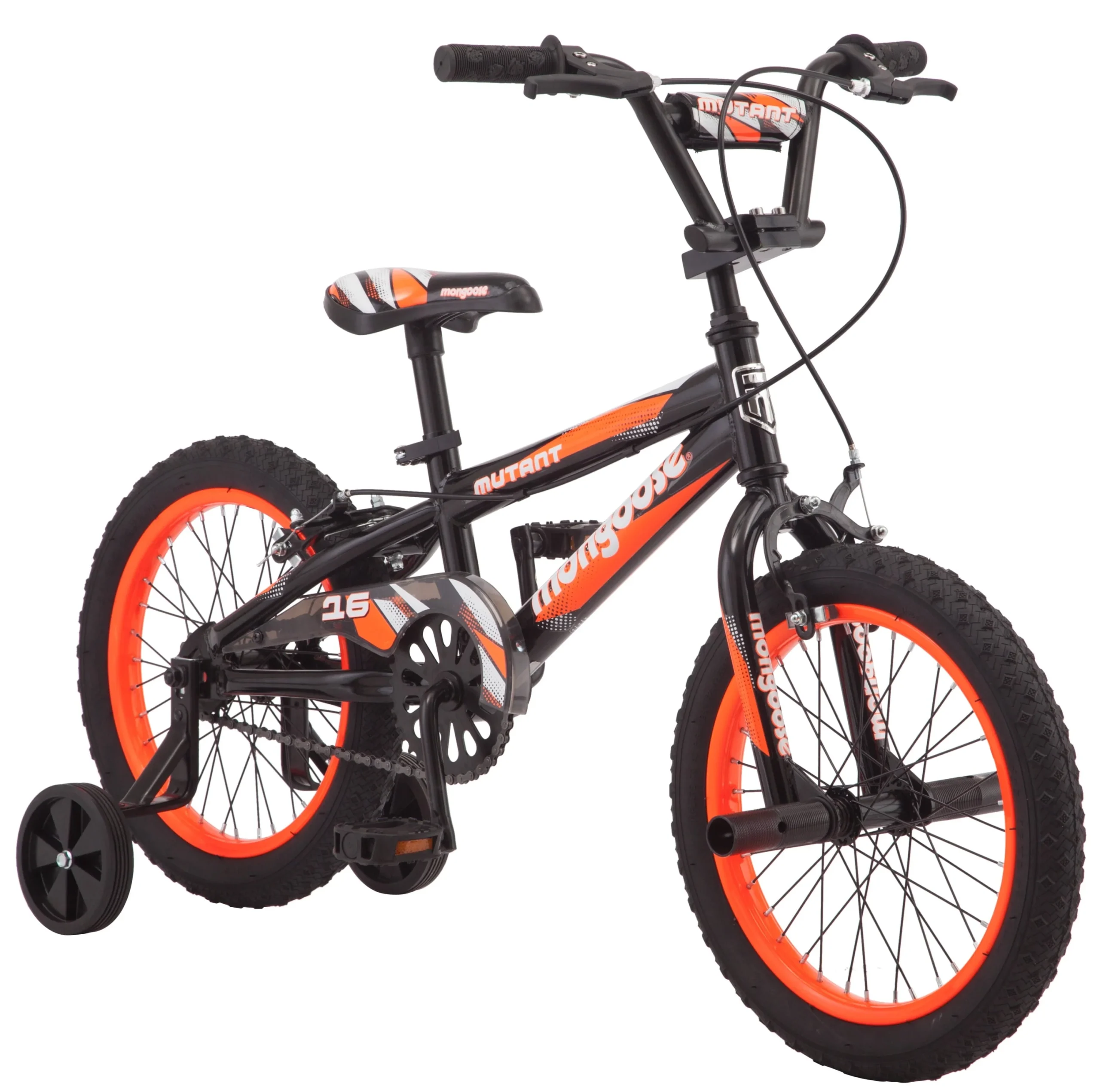 55c1b40bcd902b3efafa4d8ba8c46903ae7e93395b45aff6e300056eae297695.webp Mongoose 16" Mutant Kid'S BMX Bike, Ages 3 - 5, Black & Orange - Image 1