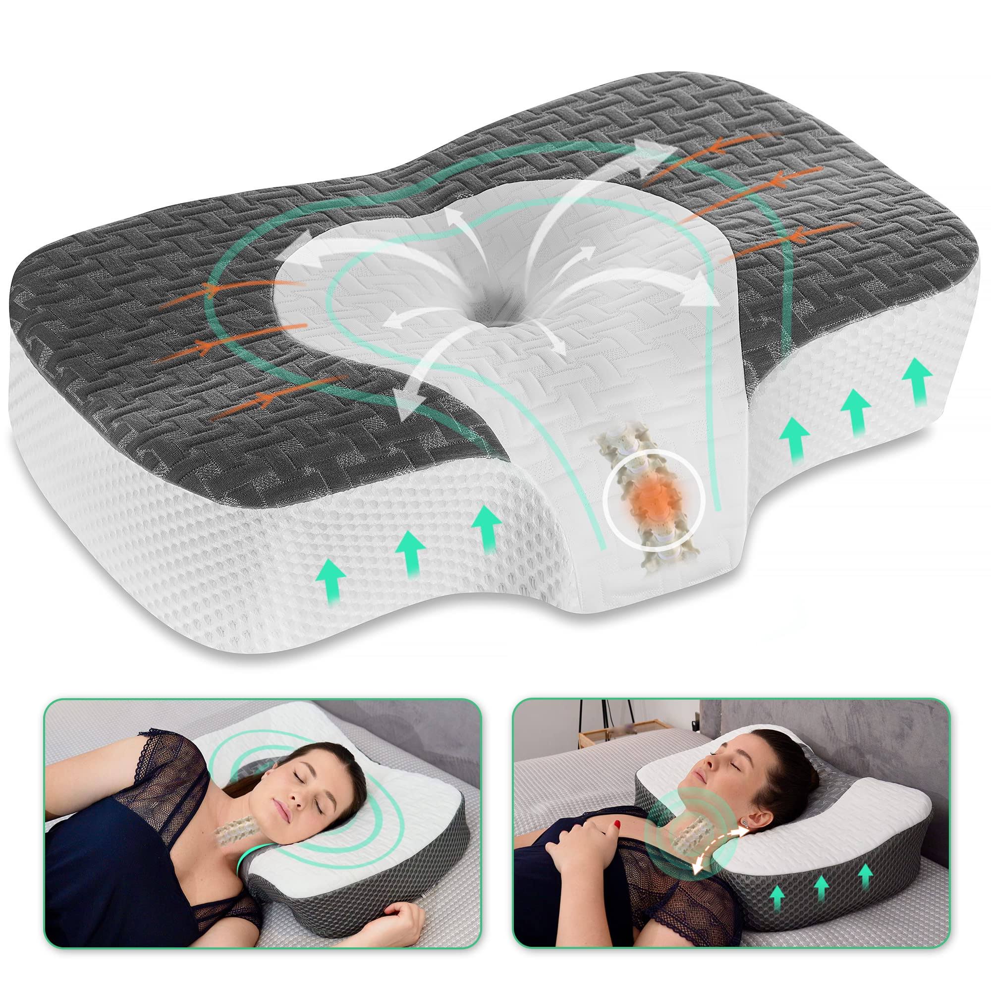 55d5c50647041187cb2deb1bbb6d49b4915e018d0cbd8c89da1a55a6638a1c76.jpg Elviros Cervical Memory Foam Neck Pillow for Side Sleeping, Contour Orthopedic Pillows for Back and Stomach Sleepers, Adjustable Ergonomic Bed - Image 1