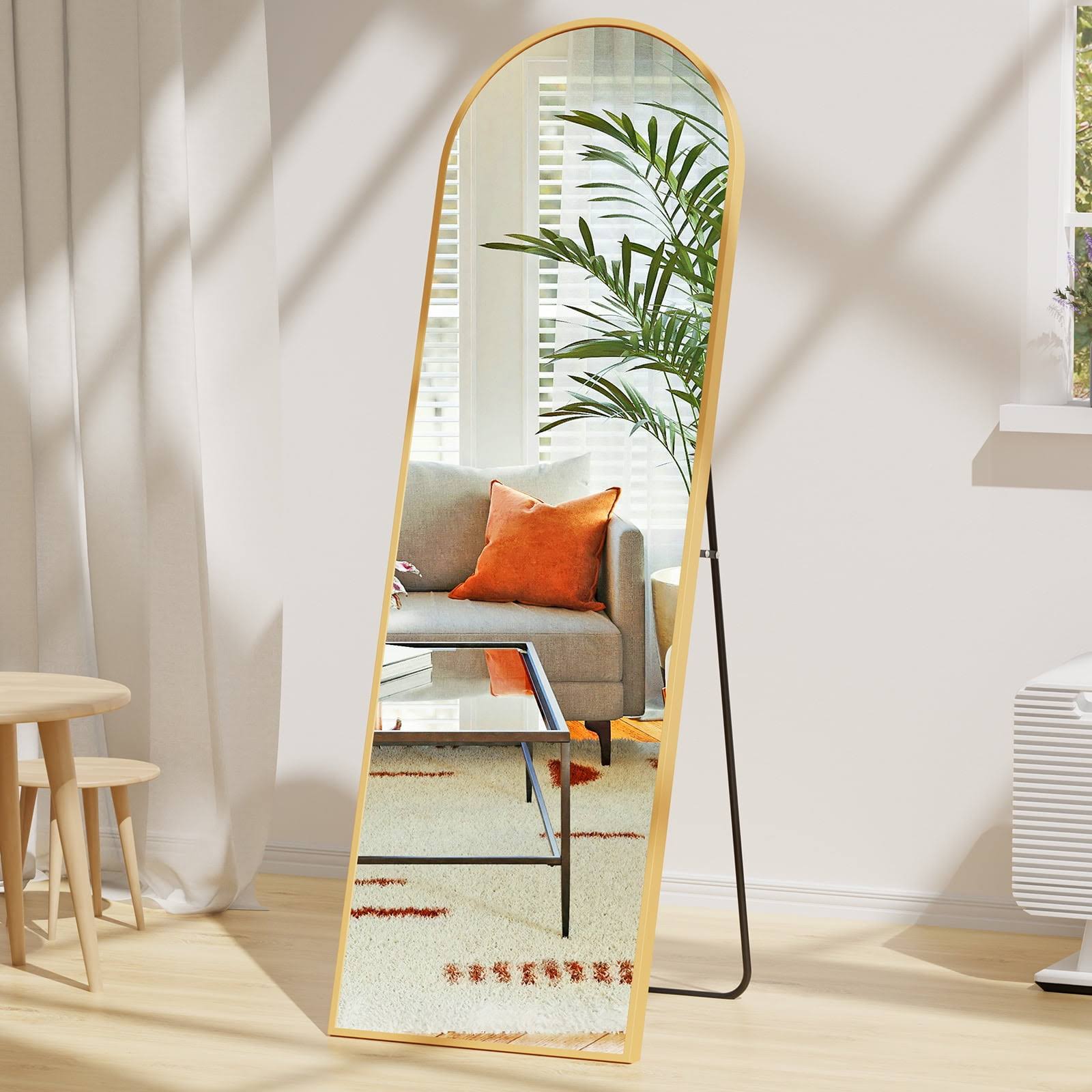 5615ceb4a6d86dcea89bb736e07c71c680d77973a2ace47b955652a44620a971.jpg Edx Arched Full Length Mirror 59"x16" Full Body Mirror Rectangle Free Standing Wall Mounted Leaning Hanging Floor Mirrors, Gold - Image 1