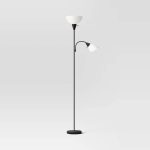 Room Essentials Torchiere with Task Light Floor Lamp - Black - 1 Each