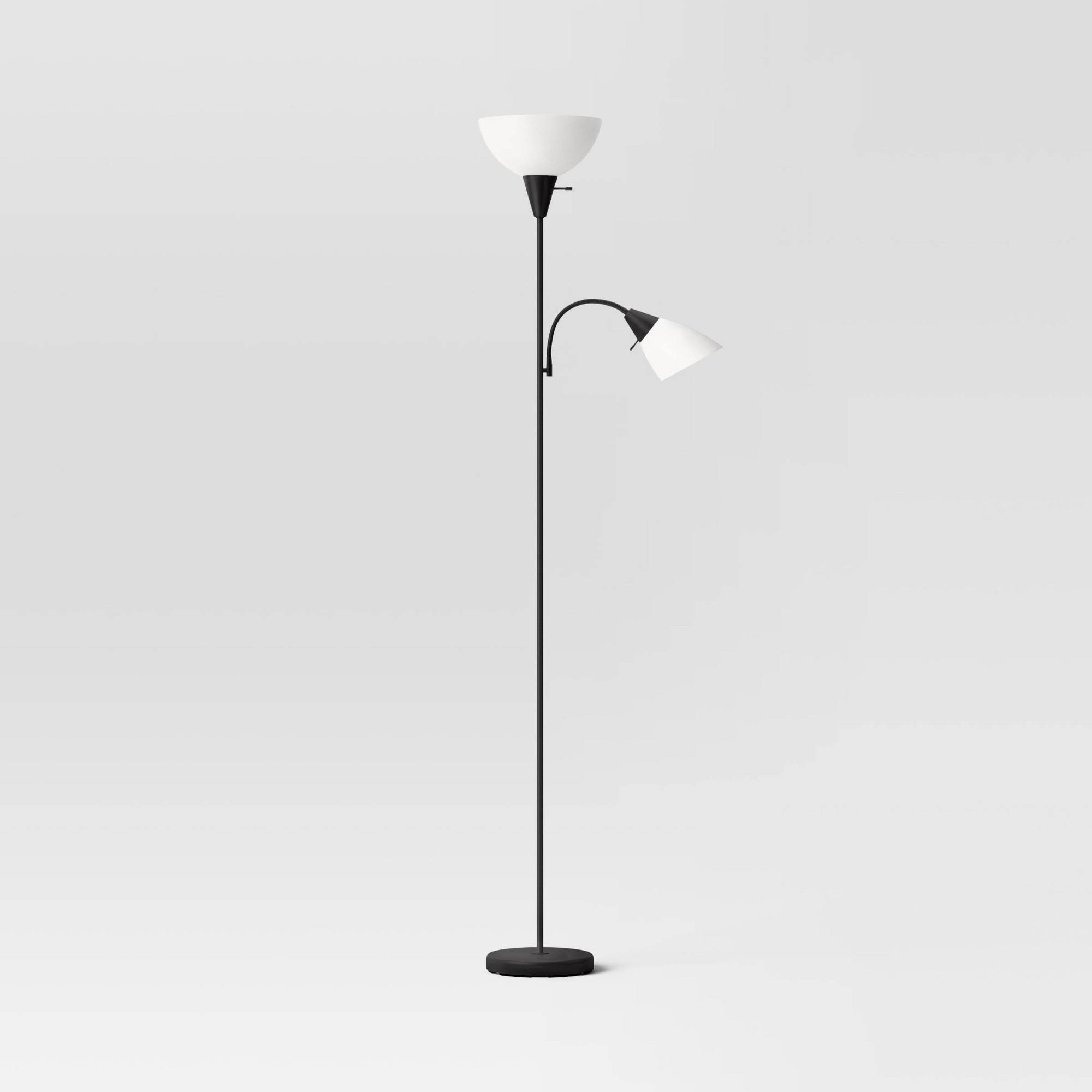 562948715250c4ae79eefcc0ab057056ad19366901b996cab6abf55ebf2d14d0.jpg Room Essentials Torchiere with Task Light Floor Lamp - Black - 1 Each - Image 1