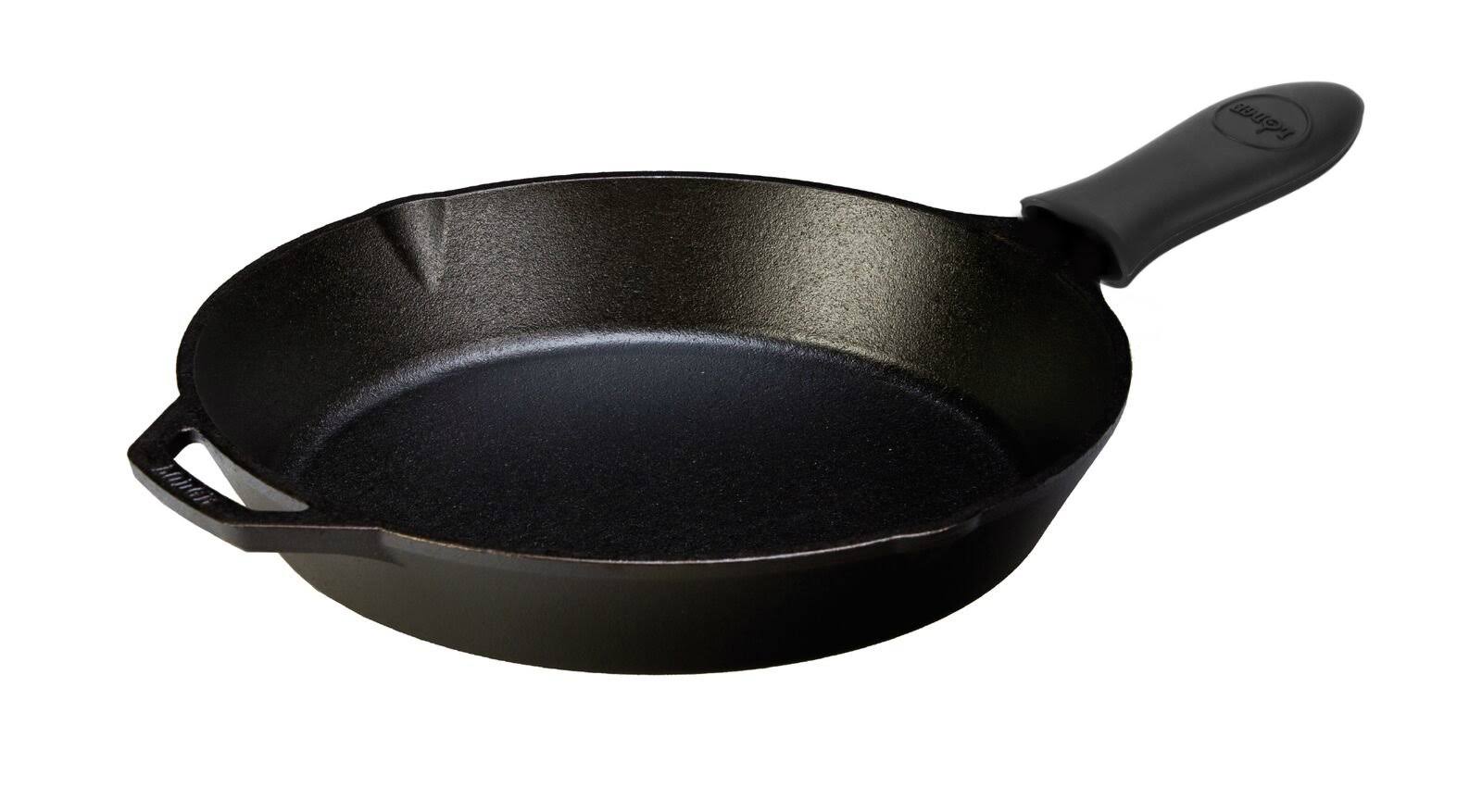 5630a5ef292c768f8936df836eeaf8475dae9be44893c161d9fdd2baddeceff5.jpg Lodge Seasoned Cast Iron Skillet with Hot Handle Holder - 12 inch Cast Iron Frying Pan with Silicone Hot Handle Holder (Black) - Image 1