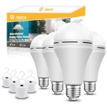 Neporal 4 Pack Rechargeable Emergency LED Bulb 1200mAh 15W 80W Equivalent 6000K Battery Operated Light Bulb E27 with Hook for Power Outage Camping Tent