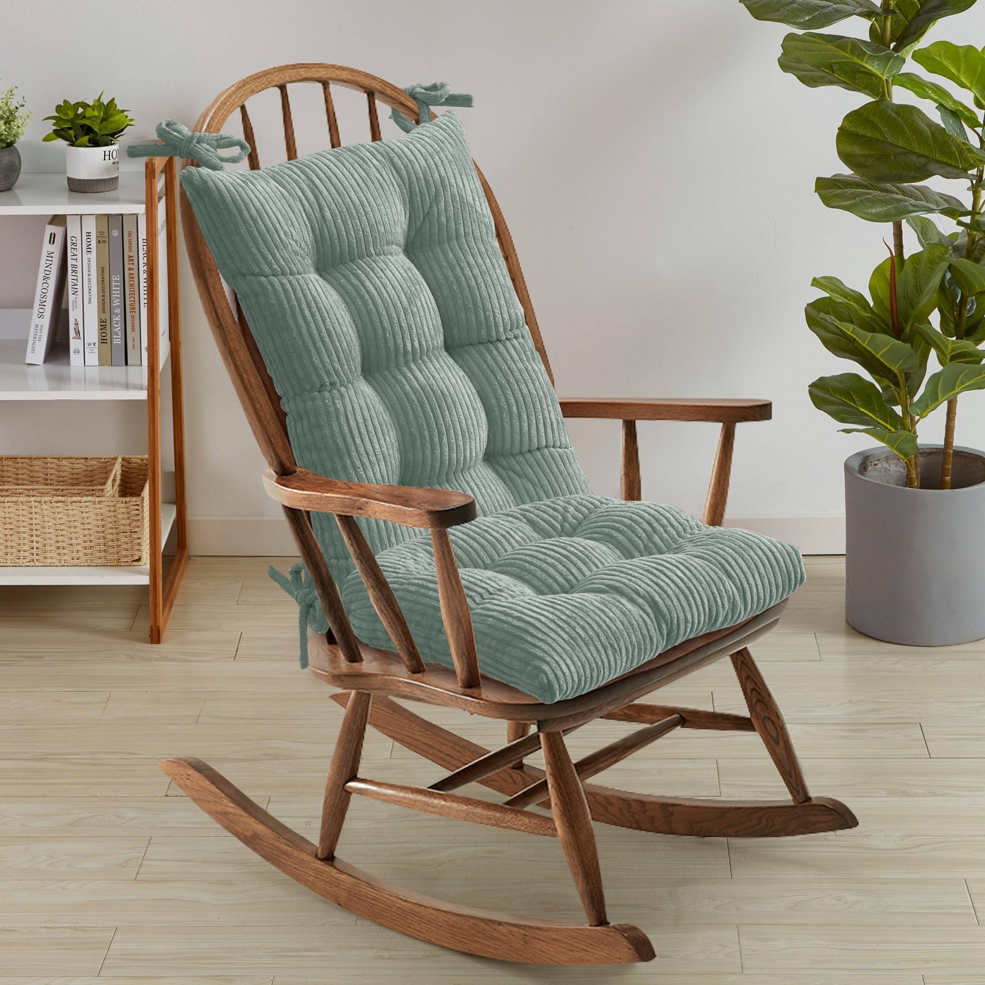 566e29862ee282b40a29c48e4d12f6a99f7d0bb6e67862930c8037281061353b.jpg Sweet Home Collection Velvet Ribbed Non Slip Rocking Chair Cushion 2 Piece Set, Mint - Image 1