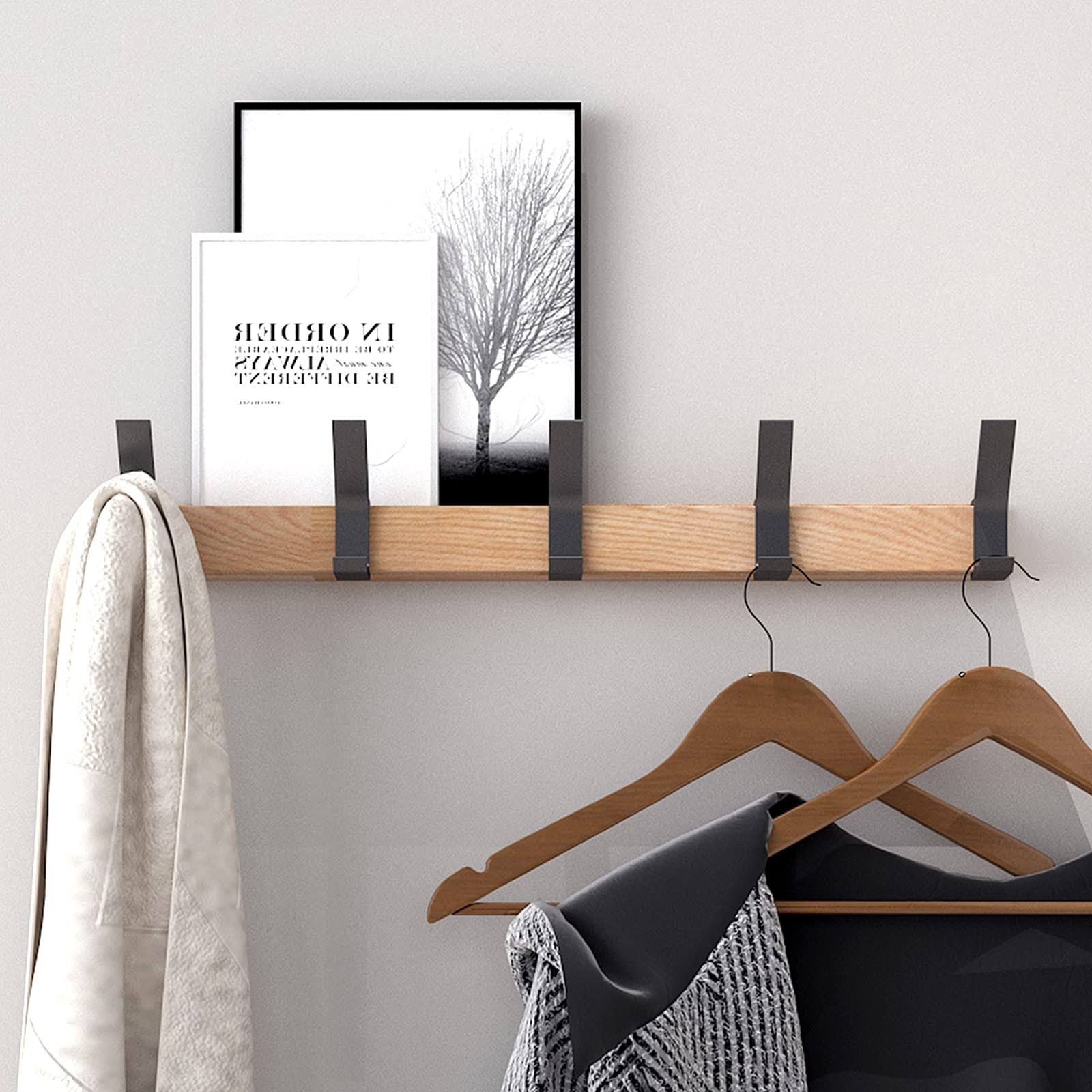 5675e80fadf2c87554133d79058c232bf379ba021a8f4f5da5bc97030a4a76bb.jpg KooNiosio Wall Mounted Coat Rack-5 Double Hook,Aluminum,Metal Coat Hook Rail for Coat Hat Towel Robes, Wooden Coat Hooks (Black 2pcs) - Image 1