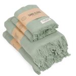Sand Cloud Terra XL Bath Bundle 4 Pack - Sage - Lightweight, Fast-Drying, Non-Smell, Organic Cotton Turkish Bath Towel