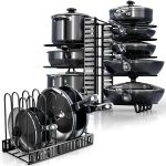 KOMFORA Pots and Pans Organizer Under Cabinet - 8-Tier Adjustable Pan Organizer Rack for Cabinet - Heavy-Duty Pot & Pan Organizer - Perfect to Store