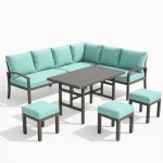 AECOJOY 7 Pieces Metal Outdoor Furniture Set, Light Green