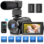 Video Camera Camcorder Youtube Vlogging Camera FHD 1080P 30FPS 24MP 16X Digital Zoom 3" LCD 270 Degrees Rotatable Screen Digital Camera Recorder with Microphone, Remote Control, 2 Batteries