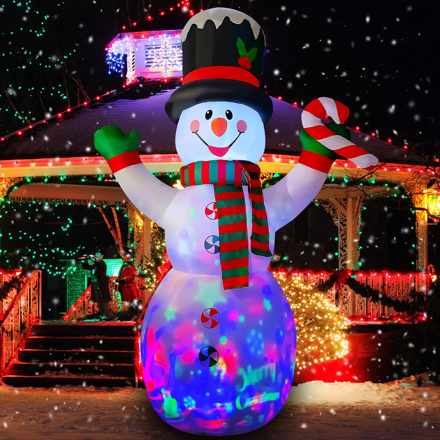 56cbc188b2fe7ef746df21ff35f919df9e024a18c8afe9eb1f9fbc9352199a9d.jpg Inflatable Christmas Snowman Yard Decor: Seasonblow 10 ft Candy Design - Image 1