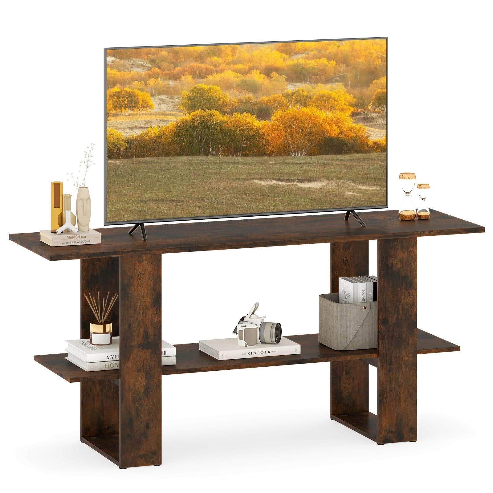 56d5096253b3c5a0b6097c1d2651f059bda838749da7f042fe424e757fda88cd.jpg Tangkula 2-Tier TV Stand with Storage for TVs up to 55 Inch Console Table with Open Shelf - Image 1
