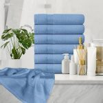 White Classic Luxury Cotton 6 PC Blue Hand Towels Set, Hotel Style Small Bath Towel and Face Towel 16x30, Light Blue Soft Plush Bath Towels Pack of 6,
