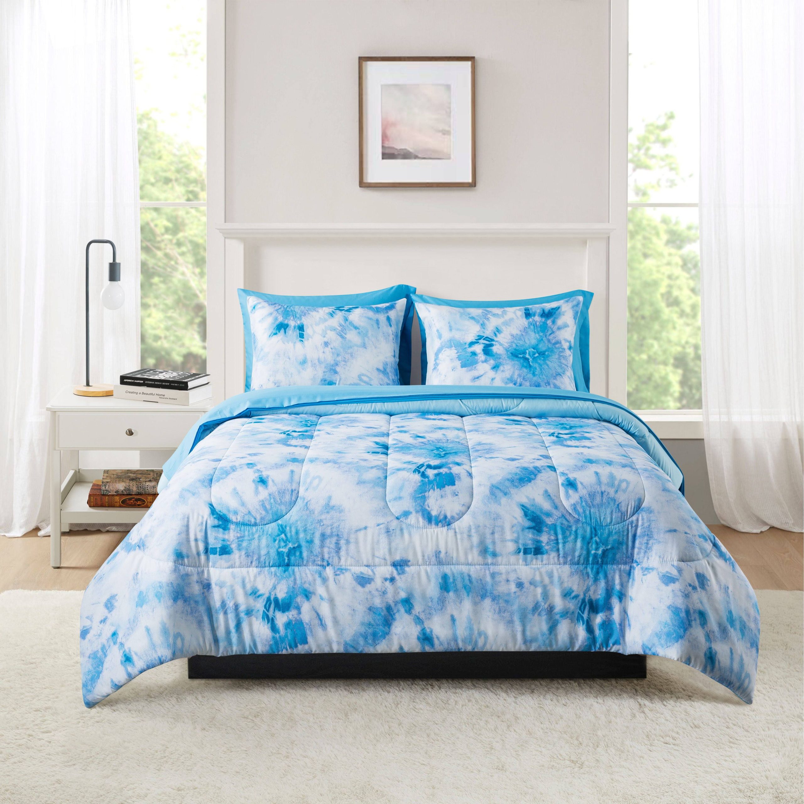 5703f71e6f191d6635d239a0577b00cb419bf62b57e14f434a26f79e6560d091.jpg Mainstays Tie Dye Bed in A Bag Comforter Set with Sheets - Blue - King Each - Image 1