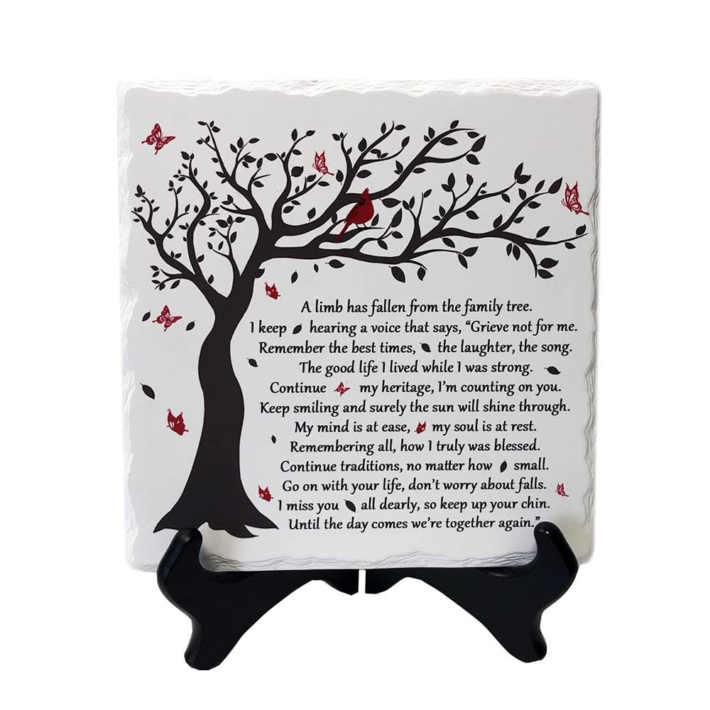 573610663bca2d0bd711a65afcda9e2328881703379b0d782d122795335f7269.jpg A Limb Has Fallen from The Family Tree Sympathy Plaque with Wooden Stand in Loving Memory of Loved Wall Decor Table Decor Bereavement Condolences - Image 1