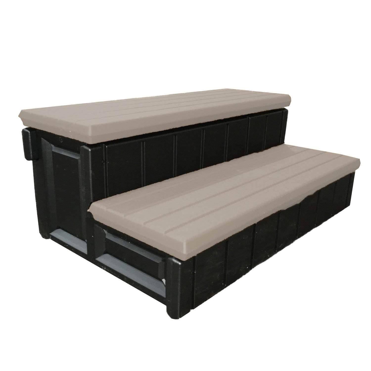 5757c0c3425aa128e49a1614559400cae38f1ec0c941978a558eb38042c68d50.jpg Leisure Accents 2-Step 36" Long Patio Hot Tub Spa Steps, Portabello - Image 1