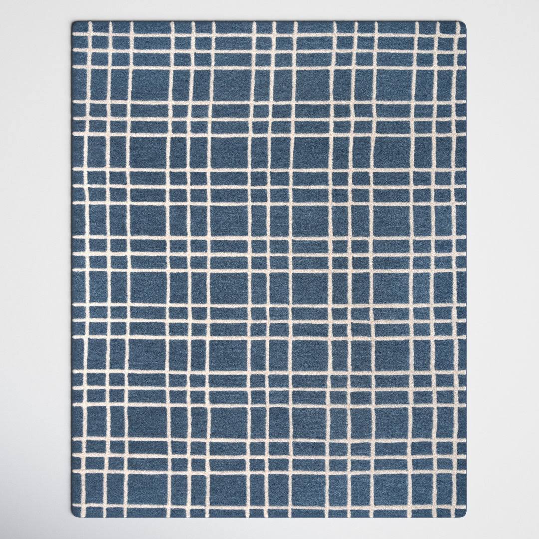 575d97ec5170016bbc9b60913f64de36e3576f91a2ce0768450ba59c9bbba55e.jpg Alec Plaid Handmade Tufted Wool Blue Area Rug Joss & Main Rug Size: Rectangle 7'9" x 9'9" - Image 1