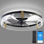 GOSONKT 19.7" Low Profile Ceiling Fan with Lights and Remote, Modern Flush Mount LED Stepless Dimmable, Reversible Blades,6 Speeds Timing for