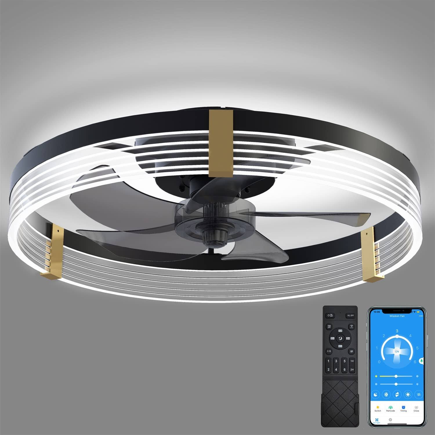 576296c55177ca7040cb52088cbb0e56940fbee5f97ef94a0e9a73cb51743476.jpg GOSONKT 19.7" Low Profile Ceiling Fan with Lights and Remote, Modern Flush Mount LED Stepless Dimmable, Reversible Blades,6 Speeds Timing for - Image 1
