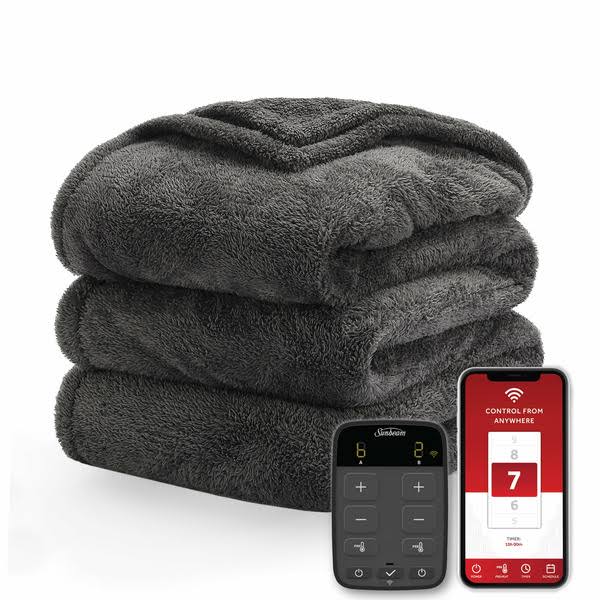 5773f3fe3caa29ab325c9e2de567ba3d2cd3fb77226fec73053122b8f0803fd9.jpg Sunbeam Loftec Wi-Fi Connected Electric Heated Blanket, Slate Gray, King - Image 1