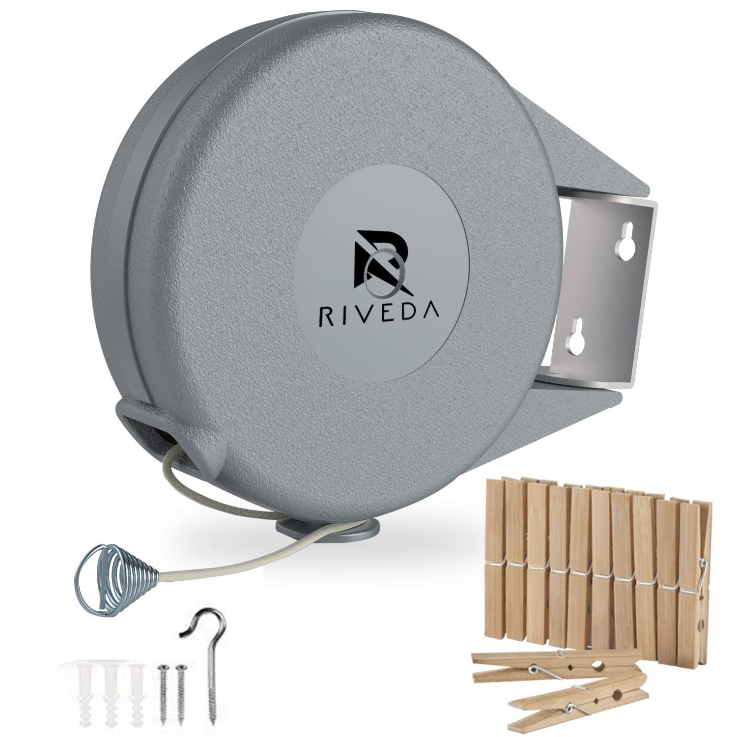 57a3686e1e53ba345841712795f825d2dfab988788dc2137254d499322a2a9ce.jpg Retractable Clothesline Portable Heavy Duty Indoor and Outdoor Single Clothes Drying Rack 40 Feet PVC - Image 1
