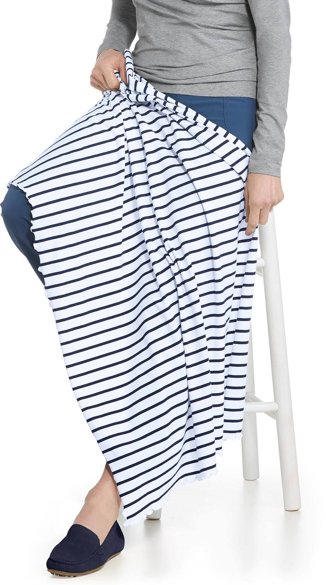 57bc5fc470e4a42ec479a70e5f5b1210dfbd604da536ae4cdec0d5346a05f402.jpg Coolibar UPF 50+ Savannah Sun Blanket - Sun Protective (One Size- Navy/White Stripe) - Image 1