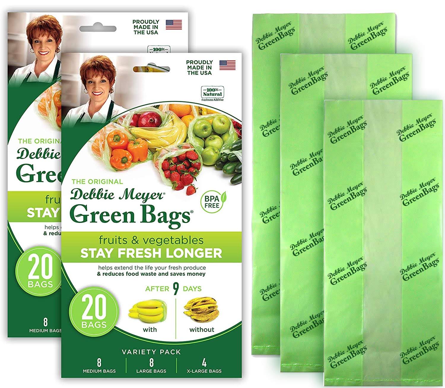 57c2add72dfb551028e870ccb05f6b566a10a8ecae246a4cf38cabe50052d3a0.jpg Debbie Meyer GreenBags 40-Pack (16M, 16L, 8XL) Keeps Fruits, Vegetables, and Cut Flowers, Fresh Longer, Reusable, BPA Free, Made in USA, Adult Unisex - Image 1