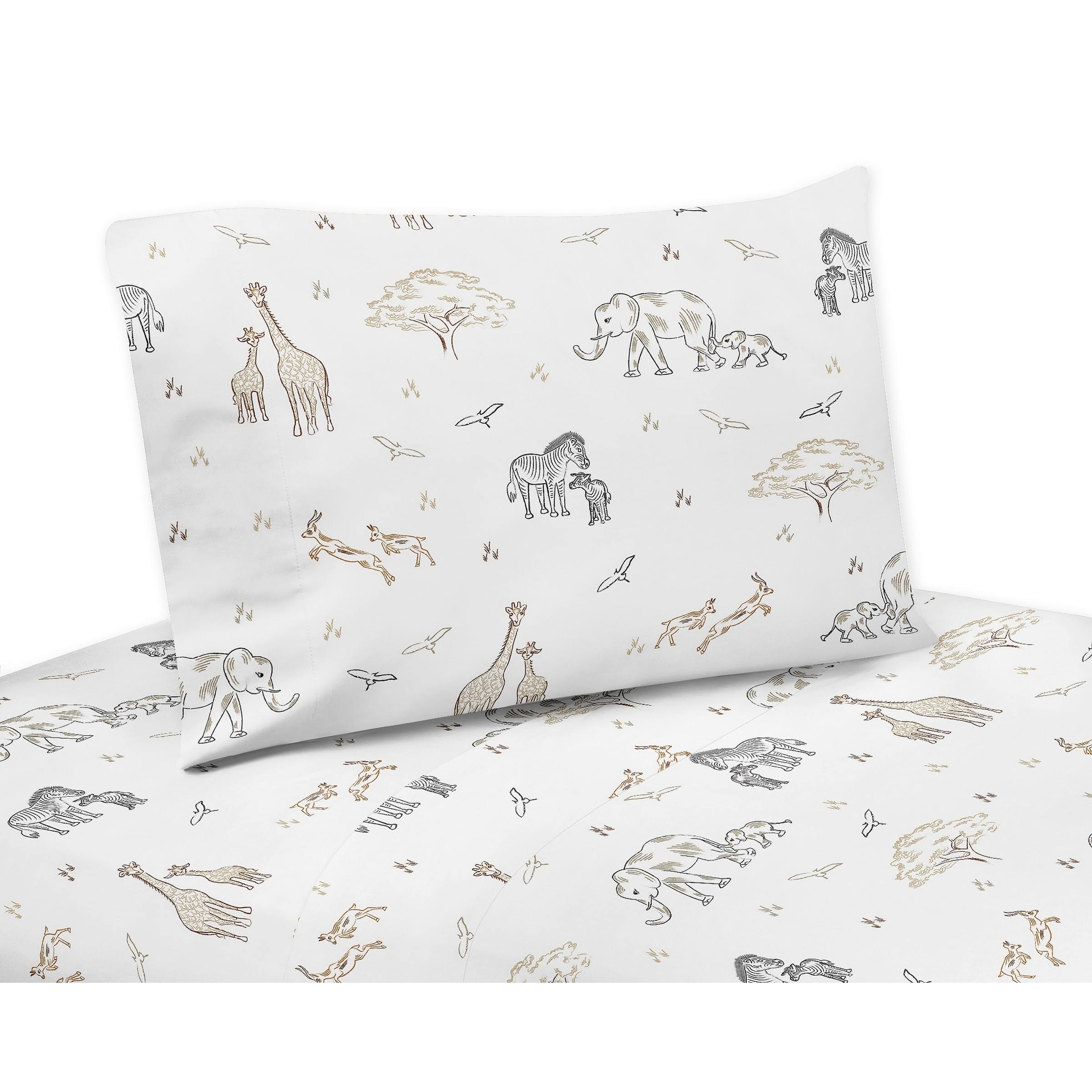 57d1e546f1da75b72aee9fde129e367090d7ba9312c1c151127da2c0994e0959.jpg Sweet Jojo Designs Serengeti Animals Collection Twin Sheet Set - Image 1