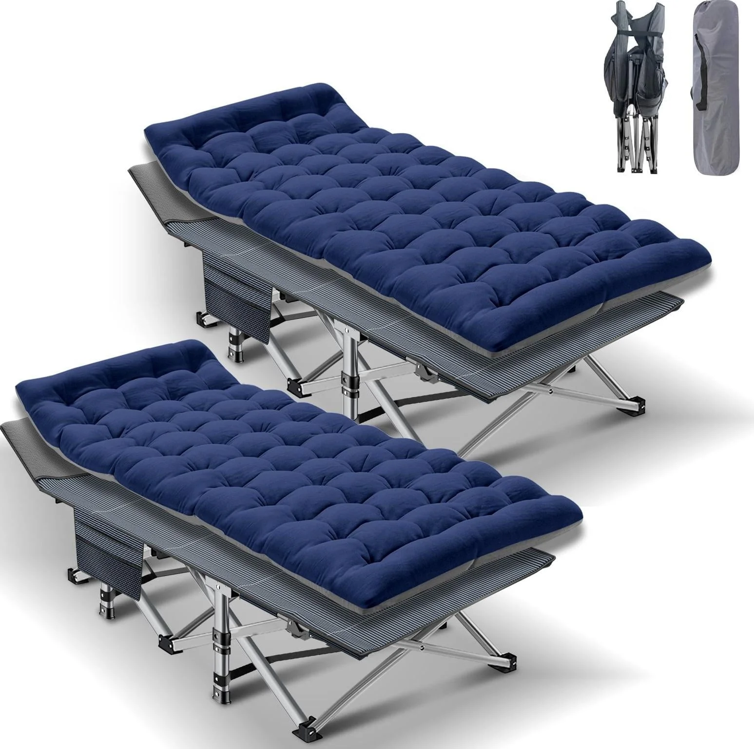 57dc953e96895cfa9ed0e9e877b568f96b6c1bf2cbd5f7fe113836565b7bba5c.webp MOPHOTO 2 Pack Camping Cot for Adult, Portable Sleep Cot Bed with Carry Bag for Home/Office Nap, Folding Bed Cot with 3.3 in 2 Sided Mattress, Guest Bed - Image 1