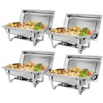 ZenSports 4 Pack 8qt Chafing Dish Full Size Buffet Set Stainless Steel Food Warmer w/ Water Pan, Silver