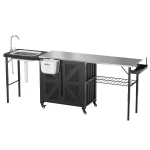 AECOJOY Outdoor Grill Cart Table with Sink, Portable Folding Kitchen Island with Storage Cabinet