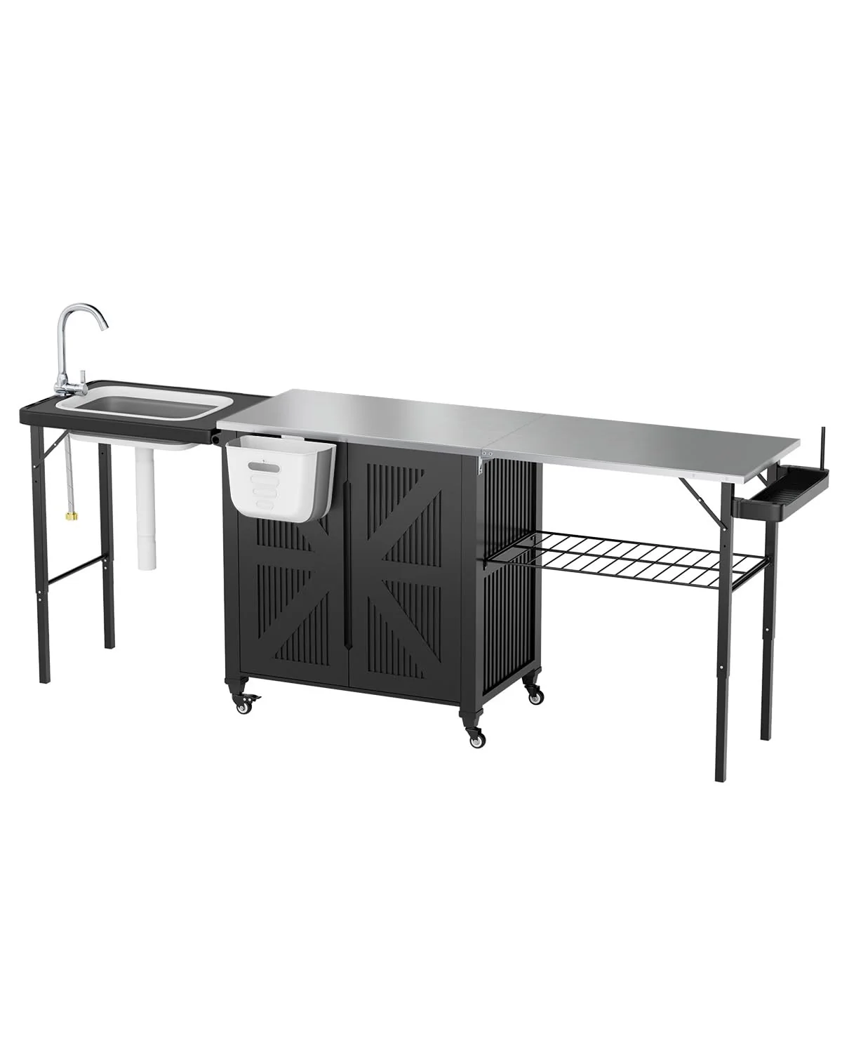 57ed12acd5c8a0021fc9115bb143081108d7ea7a04901fd603f4486a0a4e83cd.webp AECOJOY Outdoor Grill Cart Table with Sink, Portable Folding Kitchen Island with Storage Cabinet - Image 1