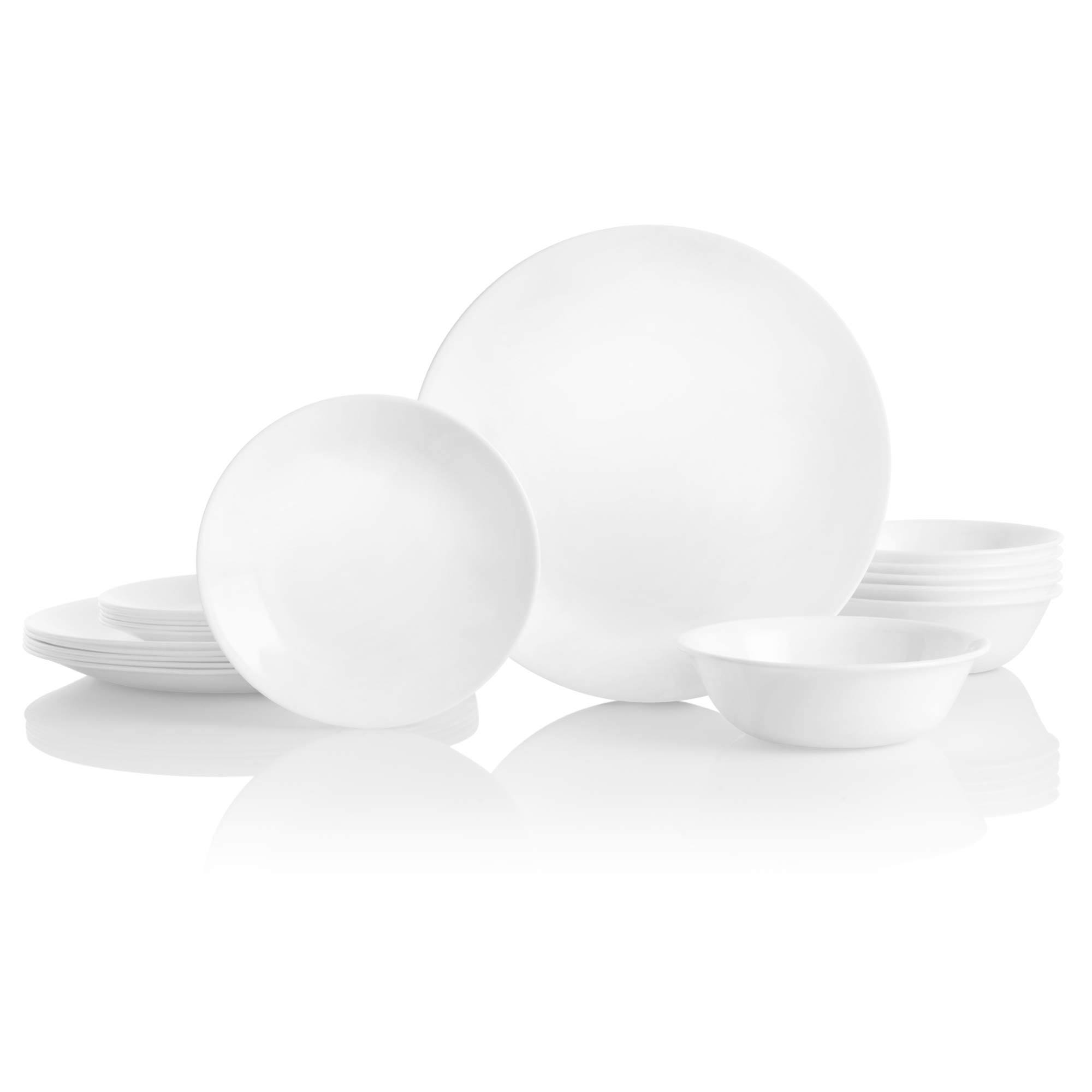 57f902702b233a9f9762f15887b7ac35fcaaccea2861c006acc4edc4d236297d-1.jpg Corelle Vitrelle 18-Piece Service for 6 Dinnerware Set, Triple Layer Glass and Chip Resistant, Lightweight Round Plates and Bowls Set, Winter Frost - Image 1