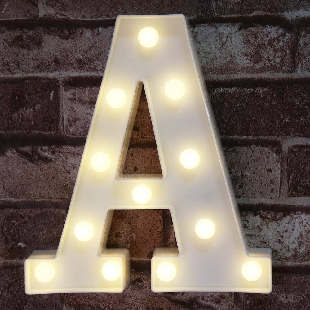 57fcb52f76a23543467c72c2999704fd7bb189fbfe5488d9a6a7084677e7e96c.jpg Pooqla LED Marquee Letter Lights Sign Light Up Alphabet Letter for Home Party Wedding Decoration A - Image 1