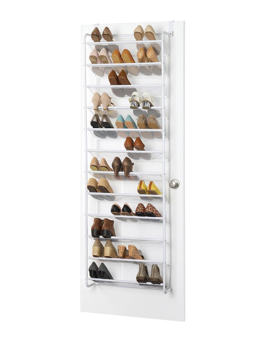 581075395f2303ce649483ca8553b89d684f8e807161d89222c3942d625dbb95.jpg Whitmor 36 Pair Mesh Over The Door Shoe Rack, White - Image 1