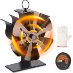 AmzWorld 6-Blade Wood Stove Fan Heat Powered, Wood Heater Fan, Non Electric Fireplace Fan for Wood/Log Burner, Increases 40% More Warm Air Than 4