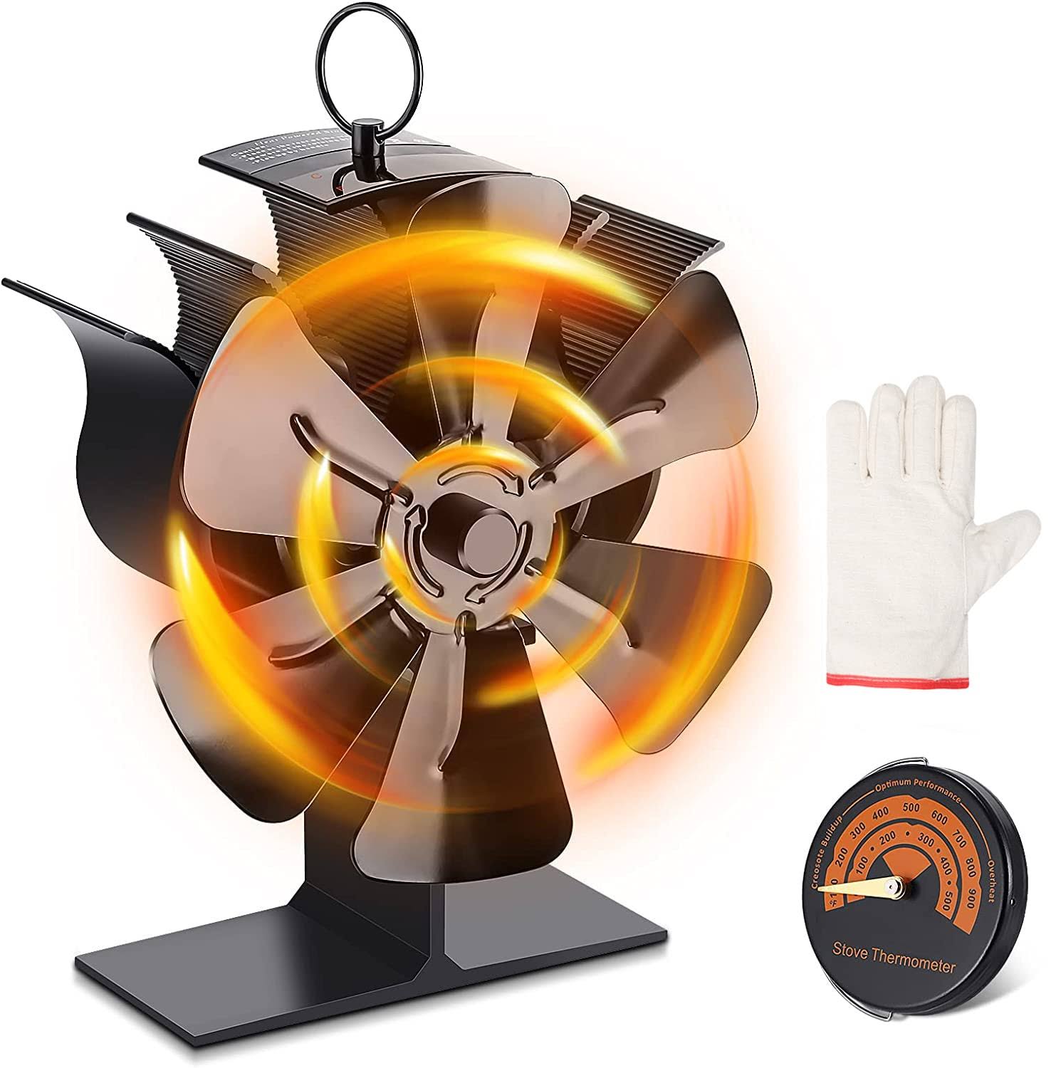 5813a19a66d4c50985bff1e7286f0c028a5a195d96a720434f19b26ca63ebec5.jpg AmzWorld 6-Blade Wood Stove Fan Heat Powered, Wood Heater Fan, Non Electric Fireplace Fan for Wood/Log Burner, Increases 40% More Warm Air Than 4 - Image 1