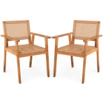 Tangkula Acacia Wood Outdoor Dining Chairs Set of 2/4 PE Rattan Patio Chairs with Backrests and Armrests