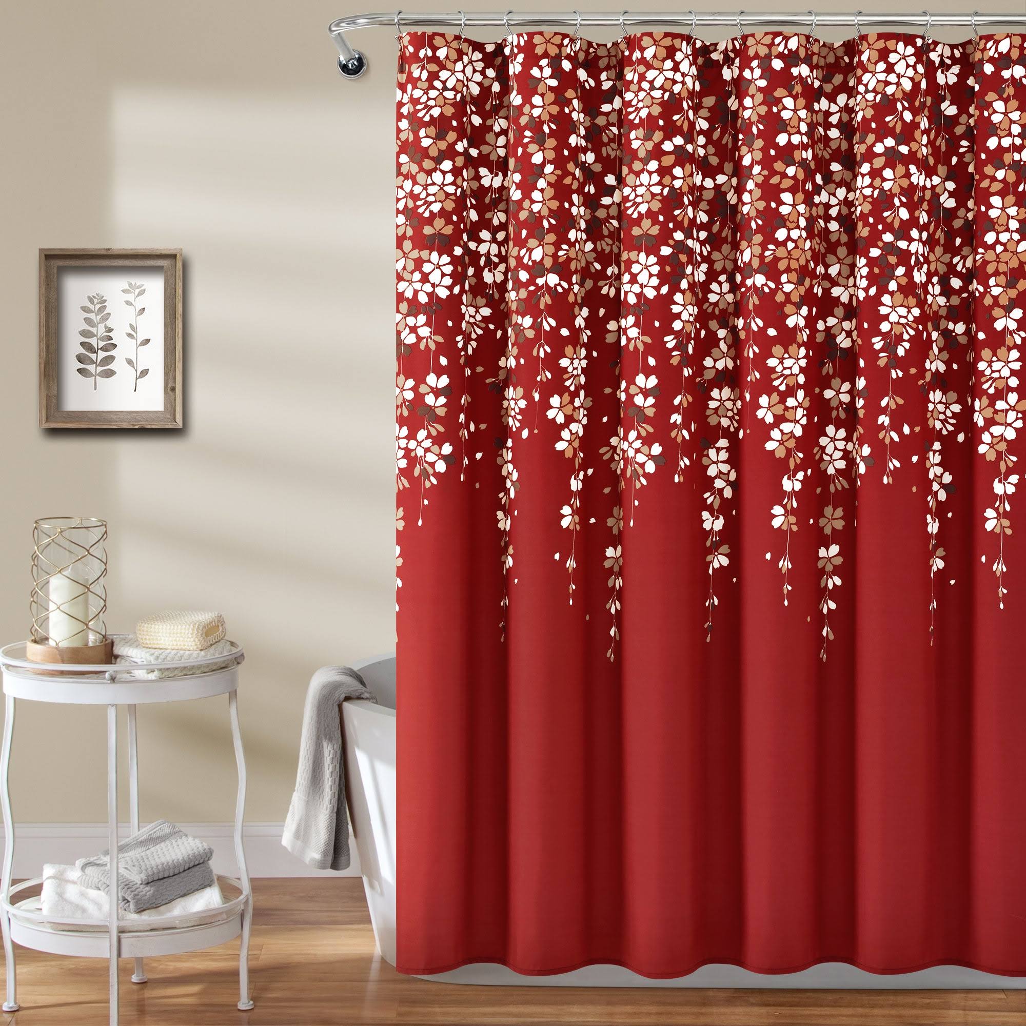 583a3ceb892b53be69e2299a0dfa7d4a443c27949b15e0fe899de97eaadaadd9.jpg Lush Decor Weeping Flower Shower Curtain - Red - Image 1