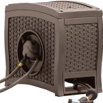 Suncast Aquawinder 125′ Wicker Garden Hose Reel – Lightweight Portable Hands – Free Water Powered Retractable Hose Reel – Java