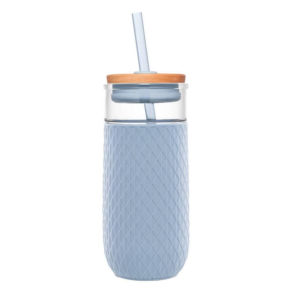 5889a8726ec536e09a1b16d0b4e2ff7af7936909a344195682204e762199dfa9.jpg Ello Devon 18oz Glass Tumbler with Lid - Blue - Image 1
