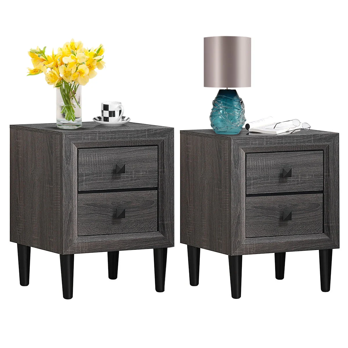 58aef41e8a20b8801d04b4f202d4d831cb51527e161c71351017029bf8642e80.webp Costway 2PCS Nightstand W/2 Drawer Multipurpose Retro Grey Bedside Table Fully Assembled - Image 1