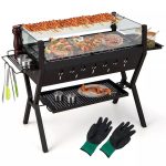 Costway Stainless Steel Barbecue Charcoal Grills with Seasoning Racks & Storage Shelf