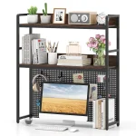 Tangkula Multipurpose 2-Tier Desk Hutch with Pegboard
