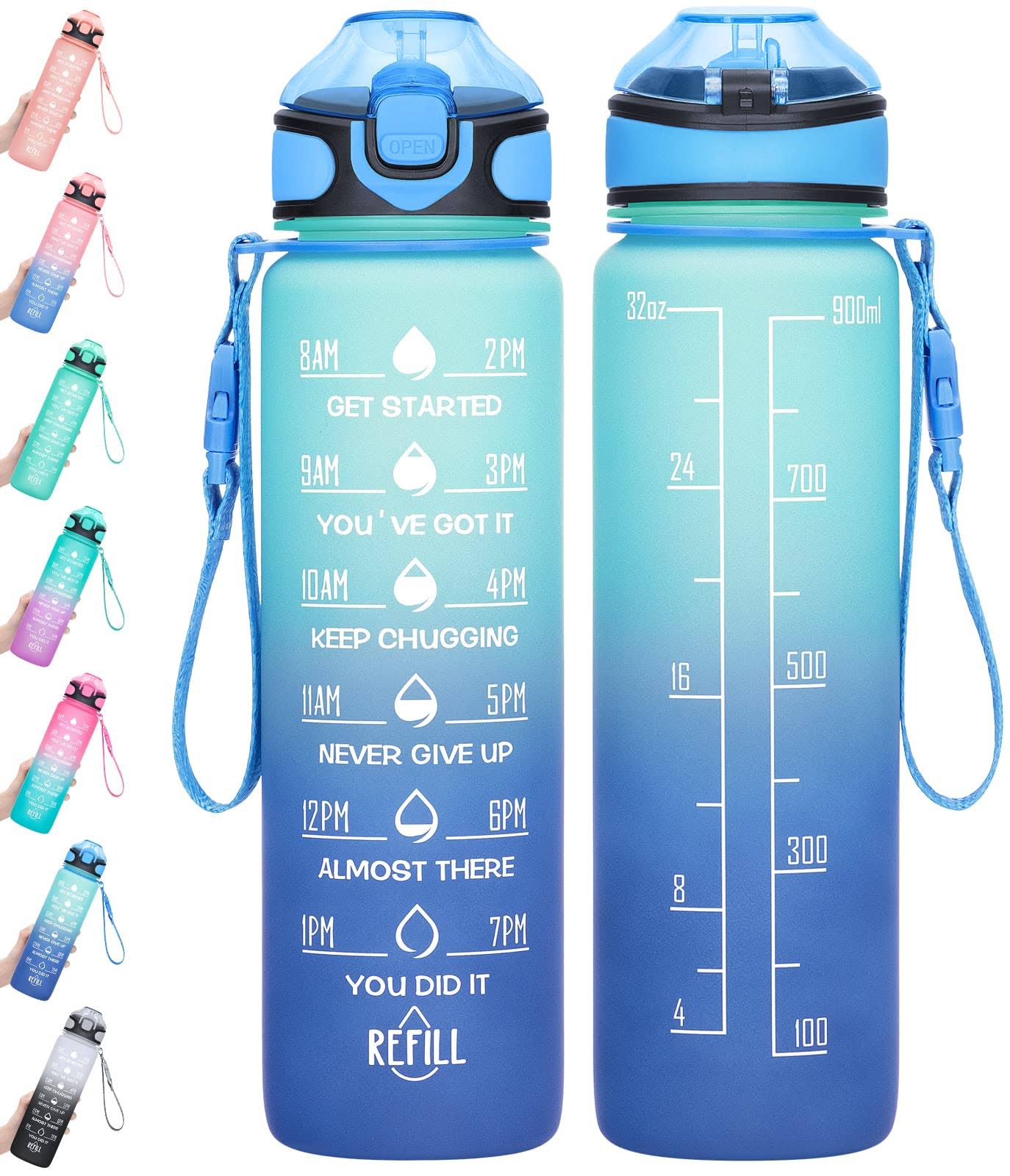 58ea2054aef078b94dd29d8ee9953fea565e750430029bea1a00d8fdadcd94c8.jpg MEITAGIE Water Bottle 32oz with Straw, Motivational Water Bottle with Time Marker & Buckle Strap,Leak-Proof Tritan BPA-Free, Ensure You Drink Enough - Image 1